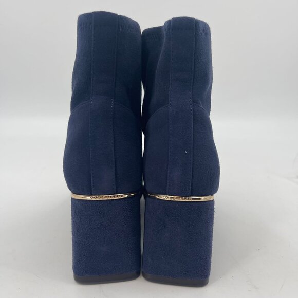Cole Haan Blue Suede Stretch Booties | Almond Toe, Block Heel - Picture 5 of 9